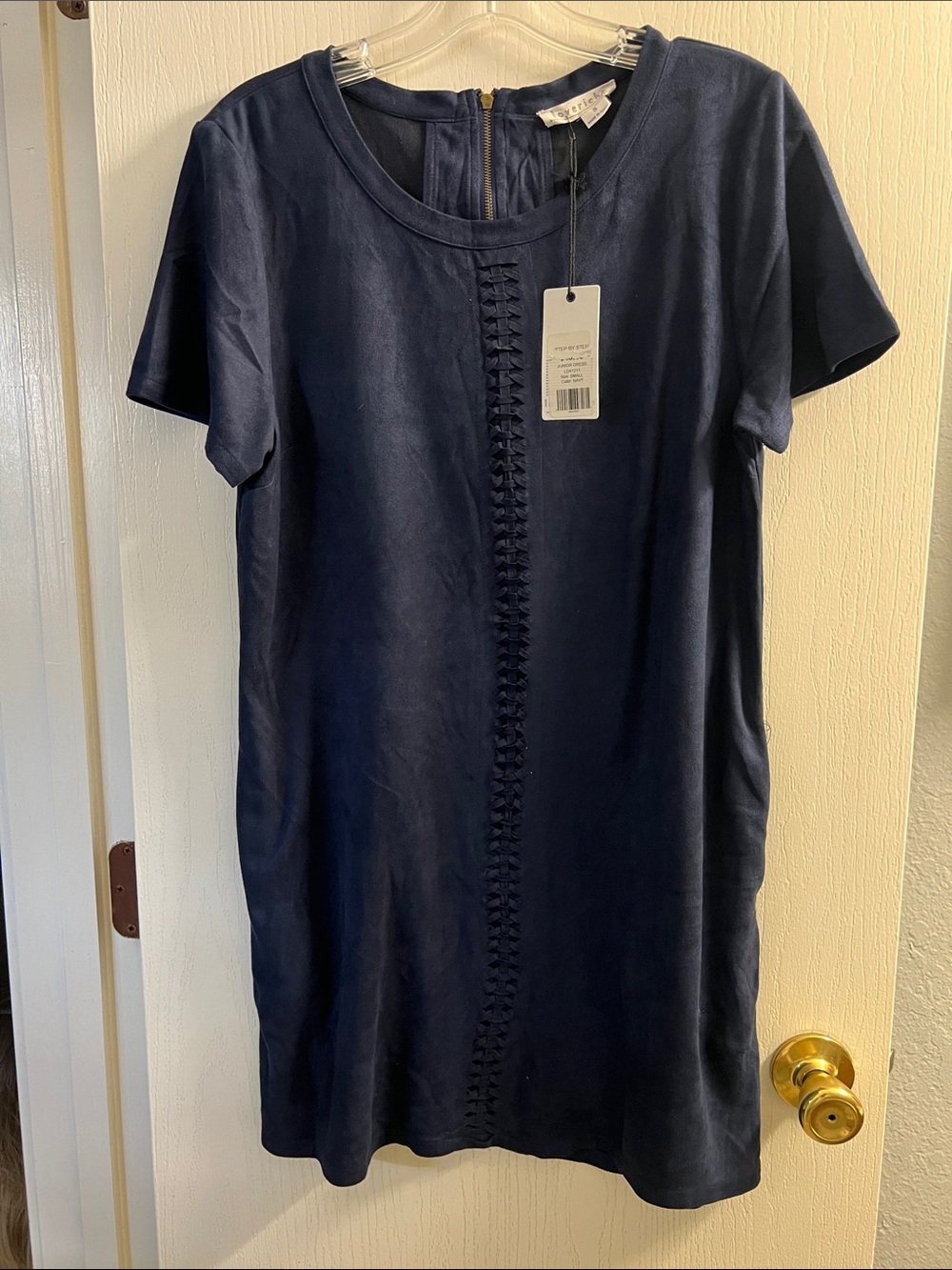 Love Riche Navy Short Sleeve Shift Tunic with Center Braid
